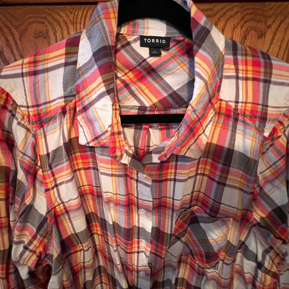 Torrid Multicolor Plaid Button Down Shirt - Picture 2 of 3